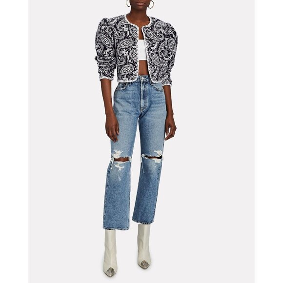 AGOLDE Denim - AGOLDE Mia Rule Medium Mid Rise Distressed Straight Leg Jeans, Size 25